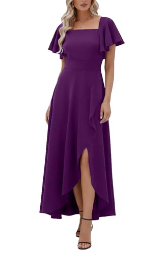Image of LightlyKiss Women's Square Neck Backless Dress High Slit Wedding Guest Dress Formal Cocktail Party Dress