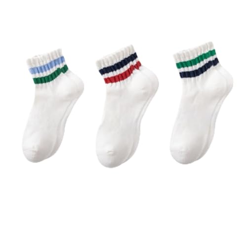 Image of Womens Crew Socks Striped Cushioned Mens Vintage Retro Acive Ankle Sock 3 Pack A