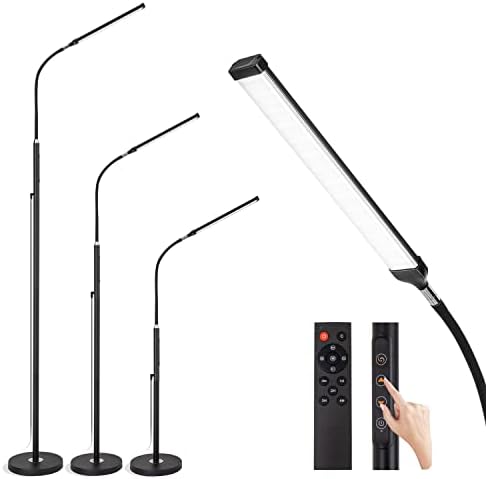 LED Floor Lamp for Reading,Bright Floor Lamp with Remote,10 Steps Brightness Touch Floor Light,Dimmable Adjustable Gooseneck Floor Lamp,Stand Tall Lamp for Bedroom,Living room,Office,Eyelash Extension