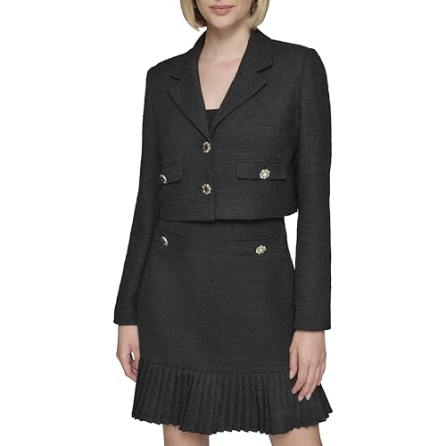 KARL LAGERFELD Women's Collared Tweed Long Sleeves Jacket2