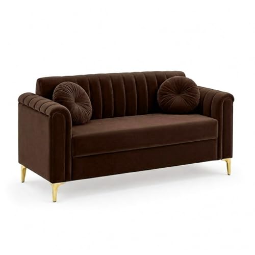 Image of FURNY Dorino 2 Seater Fabric Sofa Set (Dark Brown) Premium Velvet Finish Durable & Comfortable Ideal for Living Room