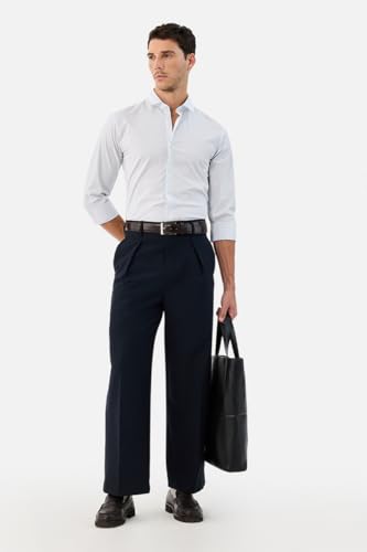 Image of SNITCH Men Casual Trousers | Baggy Fit Wide-Leg Design with Pleated Front & Button Closure | Durable Polyester Blend & Medium-Stretch Fabric for Summer Wear