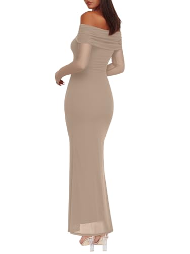 Image of REORIA Women's Off Shoulder Long Sleeve Bodycon Maxi Dresses