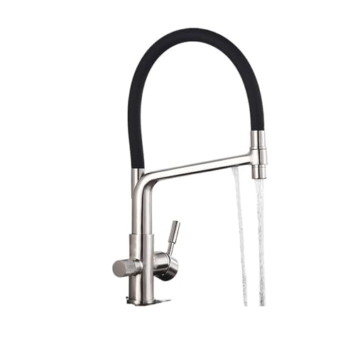 Robinet d'évier de cuisine en or brossé avec filtre intégré double poignée