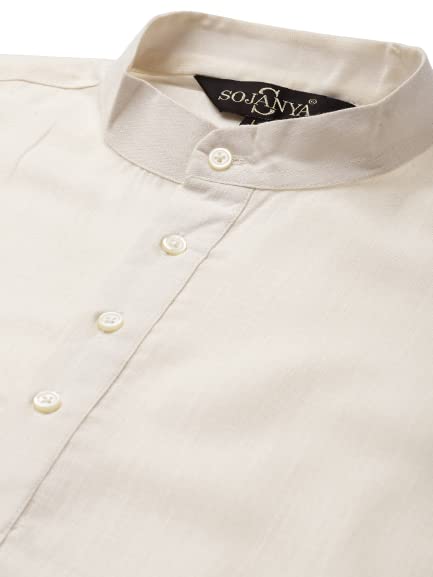 Sojanya (Since 1958, Men's Cotton Cream Solid Short Kurta