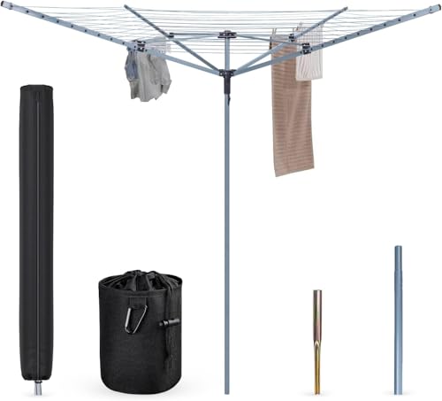 BLADO Rotary Washing Line - 4 Arm Outdoor Folding Rotating Clothes Dryer Heavy Duty Comes with Cover & Metal Ground Spike (50 M)