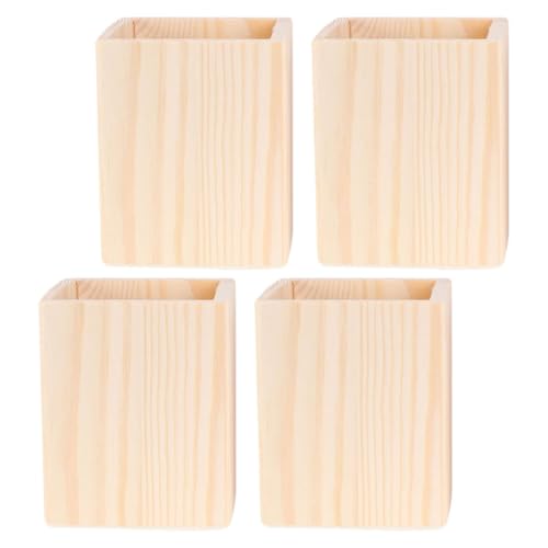 EXCEART Lot de 4 Pots à Crayons en Bois Brut pour Maquillage et Bureau, Design à Peindre, Rangement Polyvalent pour Pinceaux et Accessoires, pour DIY et...