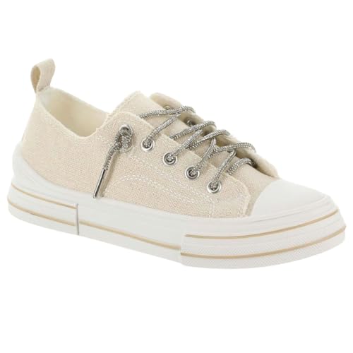Very G Womens Aman Sparkle Lace Up Canvas Sneaker, Natural2