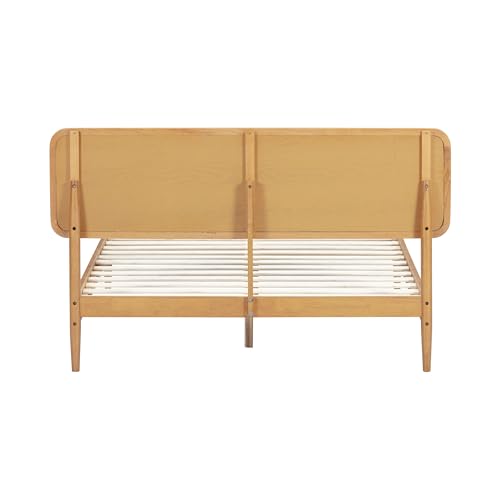 Image of NTC Lupin Wooden Bed Frame with Headboard and Natural Rattan, Solid Oak /Rubber Wood Foundation with Silent Slats, 1000 Lb Capacity, Effortless Assembly (Natural Cane - Rustic Oak, Queen)