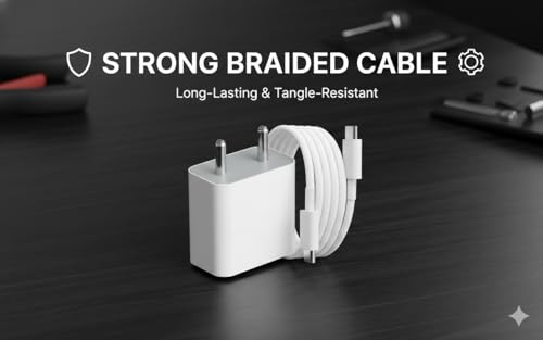 Image of KAIMENGLONG 20W PD Rapid Charger with USB-C to USB-C Braided Cable Compatible for iPhone 16 /15 & iPad 10th Gen Original Charging Speed (White)