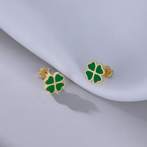 Reffeer Solid 925 Sterling Silver Leaf Clover Earrings Studs for Women Teen Girls Green Leaf Stud Earrings Clover4