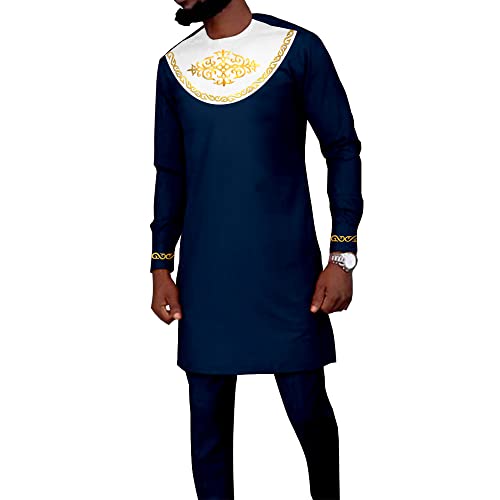 African Clothing for Men Embroidery Jacket and Pants 2 Piece Set Plus Size Outfits Formal Blazer Coats