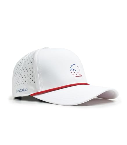 Golf Hat Snapback with Rope Design, Water Proof, Moisture Wicking, Breathable, Quick Drying, High Performance Golf Hat, The Captain 2 Golf Cap White Hat with Red Rope, White, One size
