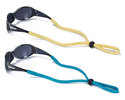 SHINKODA Comfortable Eye Glass Straps Adjustable Sunglass Strings Holders Around Neck Anti Slip Sunglasses Head Strap Fashion Colorful Eyewear Strap Spectacles Holder - Pack of 2, Lemon & Teal