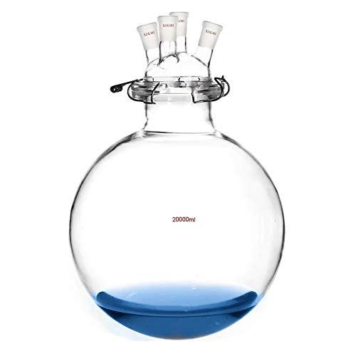 Glass Reactor 24/40 Four Necks Round Bottom 4-Neck Lab Reaction Kettle with Lid and Steel Clamp (20000ml)