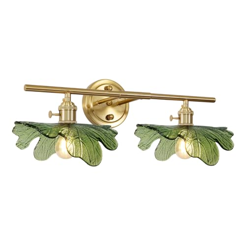 Auwieou Vintage Green Glass Wall Sconce with Brass Base
