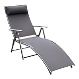 Outsunny transat Chaise Longue Bain de Soleil Pliable Dossier inclinable Multi Positions têtière fournie 137L x 64l x 101H cm métal époxy textilène Gris