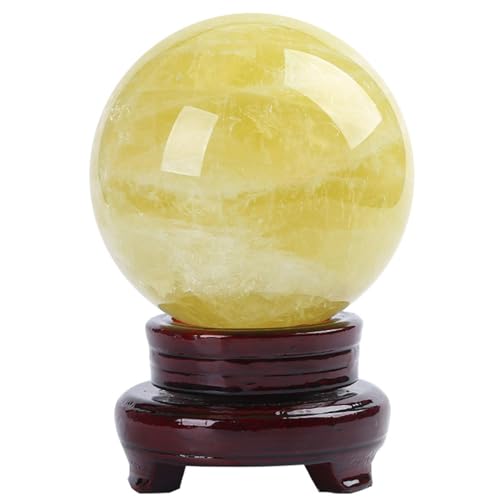Sphère en calcite jaune véritable de qualité premium avec son support