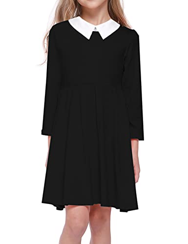 Girls Black Halloween Halloween Peter Pan Collar Dress Clothes Kids Cotton Long Sleeve Twirly Dress Size 5-12 Years2