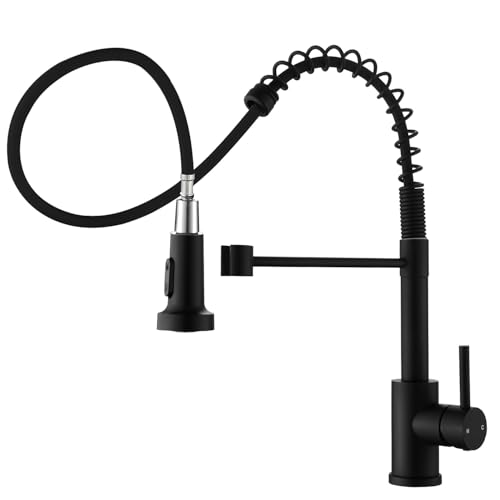 Zeffrary Miscelatore da cucina estraibile, lavello da cucina, rubinetto, lavello da cucina, girevole a 360°, miscelatore monocomando in acciaio inox ad alta pressione, acciaio inox SUS304 (nero)