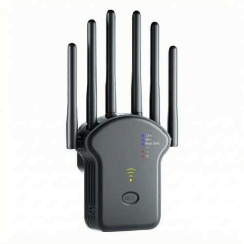 Image of External Antennas 6-Antenna Wi-Fi Extender WPS Button Wall-Plug Wi-Fi Extender Compact Range Extender Rounded Body, Black, Us 300M