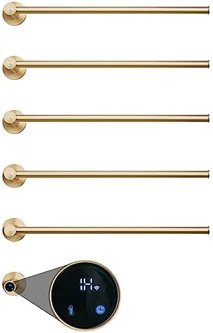 Bathroom Towel Warmer Rack with Timer and Temperature Control Wall Mounted Electric Heated 4 Bar Rail for Plug in or Hardwired Installation Keep Bath Shower Towels Warm (Gold 5 Bars)