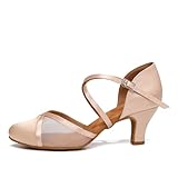 Uonpie Chaussures de Danse Salsa Latine pour Femmes à Bout Fermé Petit Talon Satin Maill...