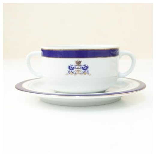 FranquiHOgar - Juego de Tazas de Consomé 12 Piezas (6 Personas) - Porcelana Blanca, Detalles Oro y Azul Cobalto, Elegancia Clásica, Apto Lavavajillas