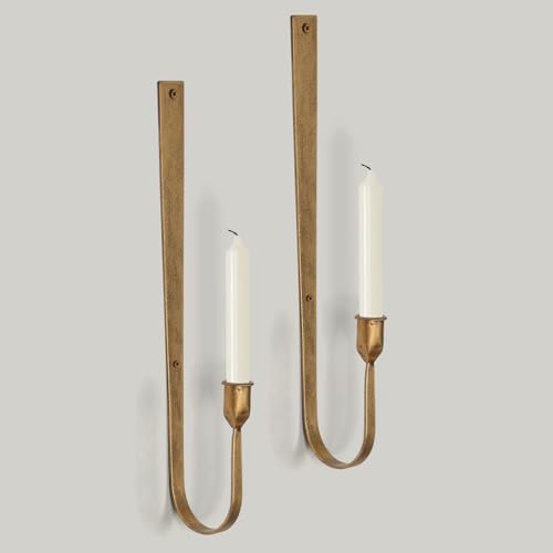 Wall Candle Holder Set of 2 - Golden Metal Wall Sconces Rust-Resistant Wall Mount Candle Holders for Living Room Fireplace Wedding Decor Modern Farmhouse Wall Decor with Installation Hardware
