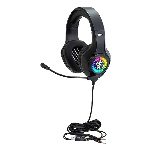 Image of Egghead Skylab Gaming and Multimedia Headset with Noise-Reducing Headphones and LED Lights, Ergonomic Noise Cancelling Gaming Headset with Mic, Black