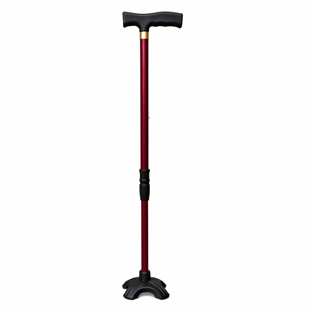 4-Leg Medical Walking Aid for Old People Adjustable Height Heavy Duty Lightweight Walking Stick for Senior Citizens & Patients Anti-Slip Base High Mild Steel (Rose Gold)-image-3