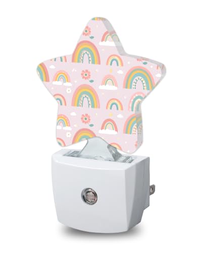 Image of Cute Rainbow Star Night Light Plug in, Soft Glow Night Light for Kids Bedroom Nursery, Gentle Warm Light for Sleep, Compact Lamp for Hallway Bathroom