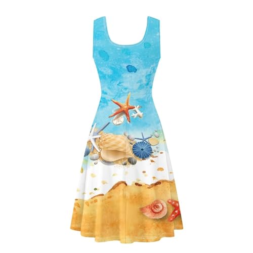 Image of Women Stylish Tank Dresses Sleeveless Round Neck Midi Casual Dress with Pocket for Summer