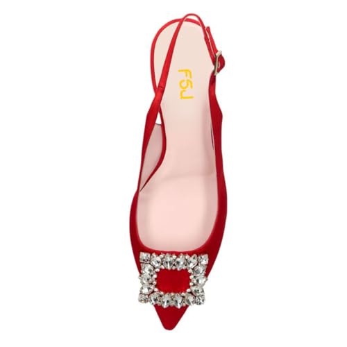 FSJ Women Fashion Crystal Square Buckle Closed Pointed Toe Slingback Pumps Rhinestone Block Low Heel Sandals Party Prom Dress Shoes Size 4-16 US3