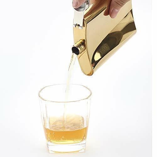 Image of Stainless Steel Hip Flask for Men & Women 8oz (236ml) - Whisky Flask Vodka Alcoholic Liquor Holder with Funnel Drinks Pocket Carrying Case - Leakproof Travel Flasks for Drinks, (Gold)