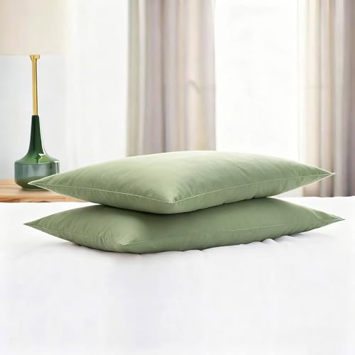 Image of Flat Ultra Thin Bed Pillows King Size Pillow Set of 2 Extra Soft Down Alternative for Stomach Back Sleeper Sage Green 20x36inches