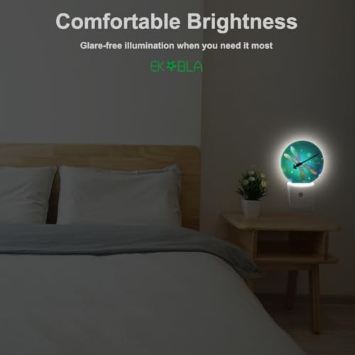 Image of EKOBLA Dragonfly Night Light, Fantasy Green Dragonfly Night Lights Plug Into Wall with Dusk to Dawn Light Sensors for Bedroom, Bathroom, Hallway, Kitchen