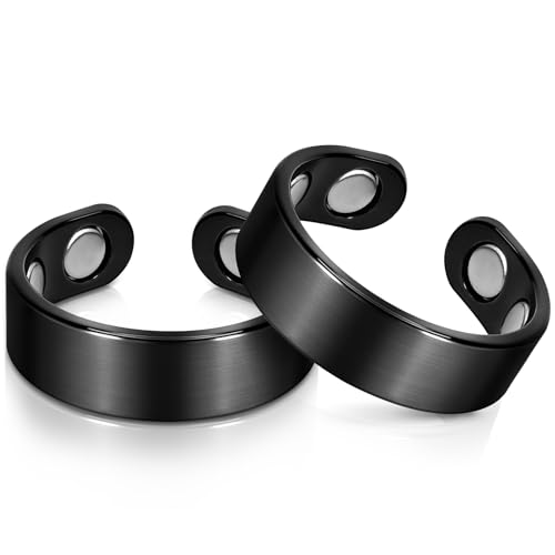 Copper Rings for Men, 99.99% Pure Copper Magnetic Thumb Ring with 3500 Gauss Magnets,Black Rings for Women with Box(2 PCS)