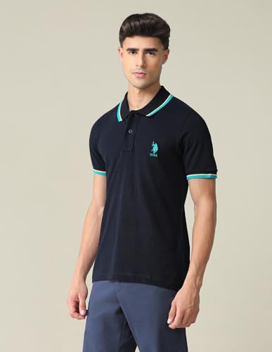 Image of U.S. Polo ASSN. Solid Slim Fit Polo T Shirts for Men - 100% Cotton, Half Sleeves Mens Tshirt