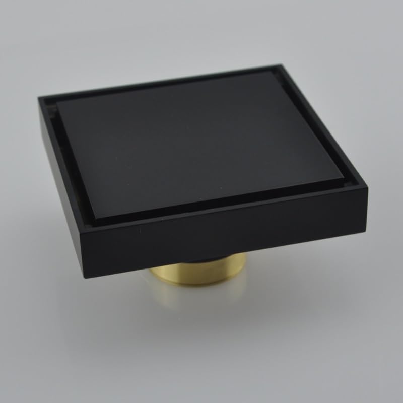 Bodenablauf,Duschablauf Quadratische Boden Abfallgitter 100x100 Dusche Drain schwarz Badezimmer Bodenabfluss Fliesen-Einsatz Messing Zubehör
