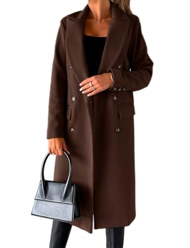 Image of IDEALSANXUN Womens Long Wool Coat Double Breasted Trench Coat Fall Winter Clothes