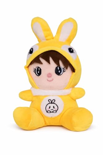 Image of Cute Bunny Girl Plush Soft Toy for Kids - Yellow Rabbit Doll with Bunny Ears | Soft Stuffed Cartoon Plush for Girls & Babies | Cuddly Gift Toy for Birthday & Special Occasions (25 CM)