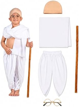 BookMyCostume Mahatma Gandhi Bapu with Lathi Freedom Fighter Kids Fancy Dress | Gandhiji Costume for Kids 7-8 years
