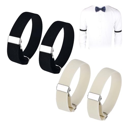 2-Paar Ärmelhalter Hemdärmel Fixierung, Anti Rutsch Hemd Hülsenhalter, Ärmelraffer Damen und Herren, Elastische Ärmelhalter für Damen und Herren, Hemd Hülsenhalter mit Rutschfesten Verschlussclips