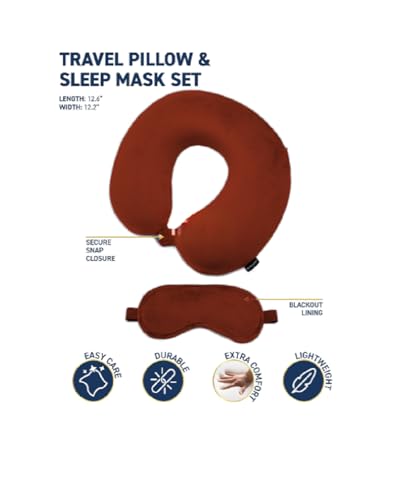 Image of Microfiber Travel Pillow with Eye Mask - Soft Neck Support Pillow for Airplane, Car, Train & Office - Compact & Lightweight Travel Essentials Set for Men & Women,Brown
