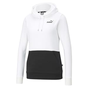 PUMA Womens Essential Colorblock Hoodie Casual Outerwear Casual Hoodie Drawstring – Black, White – Size S