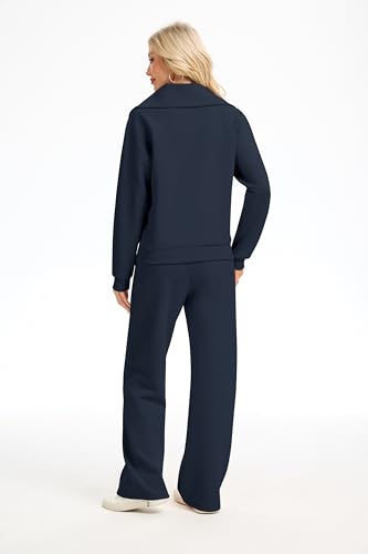 Motarto Women's 2 Pcs Outfits Sweatsuit Set Oversized Lapel Half Zip Sweatshirt Wide Leg Sweatpants Lounge Matching Tracksuit2