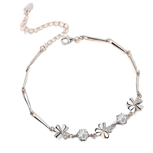 ZDIFDIC Lucky Four-leaf Clover Bracelet 925 Silver Bangle CZ