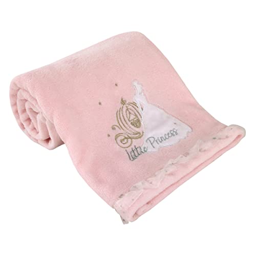 Image of Disney Princess Enchanting Dreams Pink Cinderella Applique and Embroidered Super Soft Baby Blanket with a Silver Sparkle Organza Trim