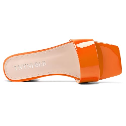 Image of TNYNFBEB Womens Chunky Block Low Heel Open Square Toe Sandals Mules Shoes Slip-on Prom Party Dress Patent Leather 1.4 Inches Heels